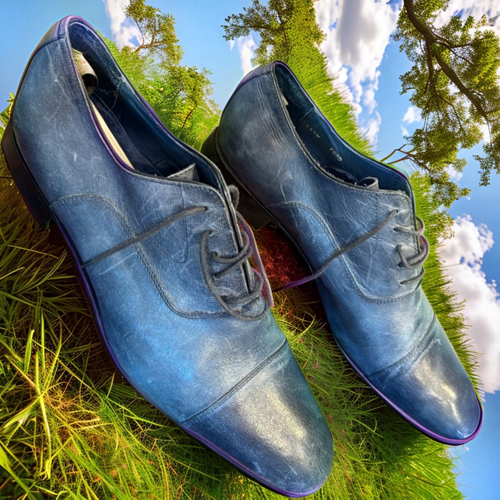 Saks Fifth Avenue Italy Cuoio blue leather oxfords - lightly worn good condition